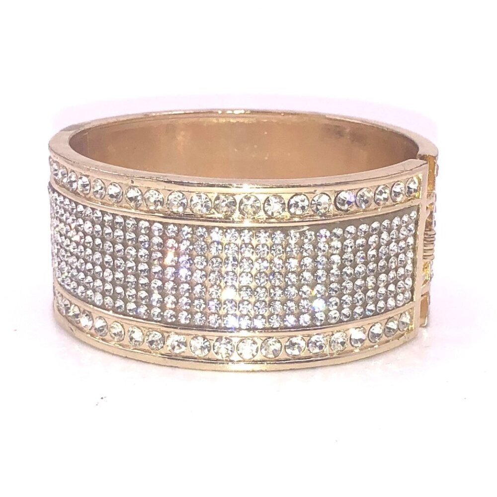 Gold Tone Rhinestone Statement Hinged Clamper Bra… - image 1